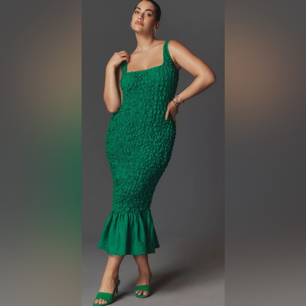 Anthropologie Textured Green Midi Dress